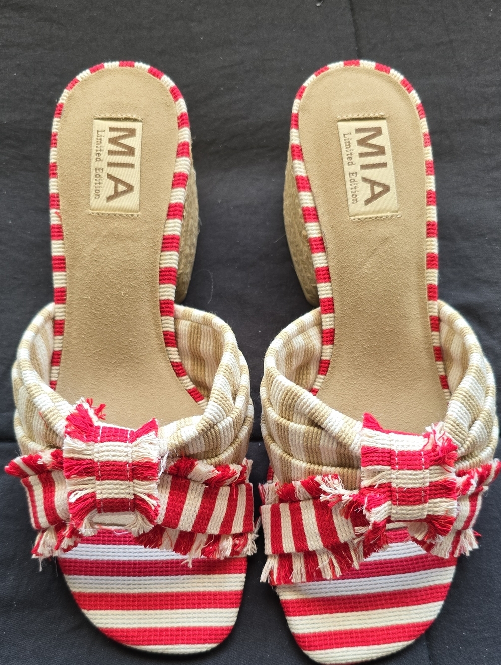 MIA Red and Cream Striped Limited Edition Wedge Slides NWT